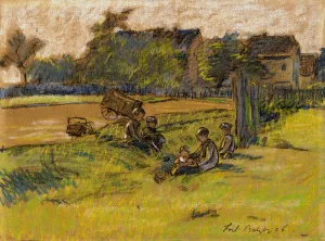 Children on a meadow by Ferdinand Balzer Oil Painting