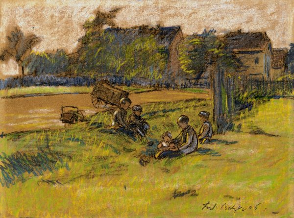 Children on a meadow  by Ferdinand Balzer - Hand-Painted Oil Painting Reproduction