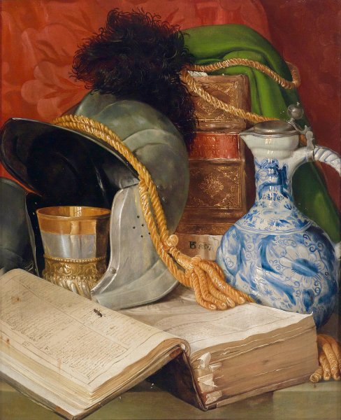 Stillleben Mit Folianten Und Helm  by Ferdinand Beer - Hand-Painted Oil Painting Reproduction