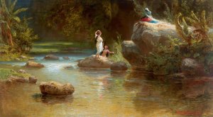 Badende Am Fluss by Ferdinand Bellermann Oil Painting