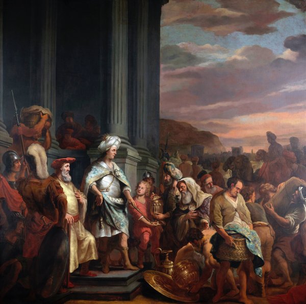King Cyrus Handing over the Treasure Looted from the Temple of Jerusalem  by Ferdinand Bol - Hand-Painted Oil Painting Reproduction