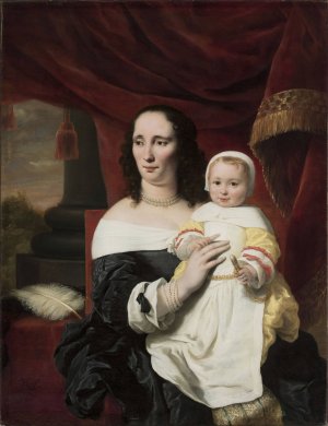 Portrait of Johanna de Geer-Trip with her daughter Cecilia by Ferdinand Bol Oil Painting