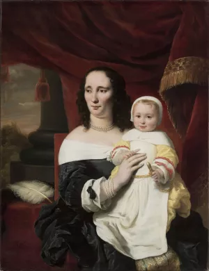 Portrait of Johanna de Geer-Trip with her daughter Cecilia Oil painting by Ferdinand Bol