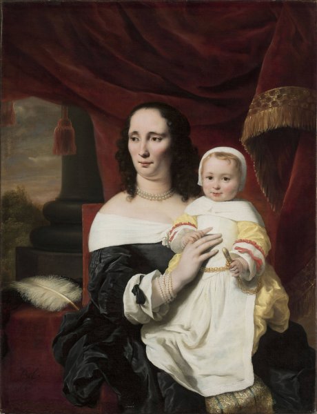 Portrait of Johanna de Geer-Trip with her daughter Cecilia  by Ferdinand Bol - Hand-Painted Oil Painting Reproduction