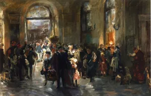 At the Station by Ferdinand Bruett - Oil Painting Reproduction