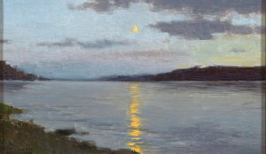 A Moonlit Night on a Lake by Ferdinand Brunner Oil Painting
