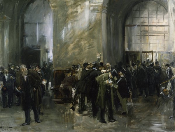 In the Stock Exchange  by Ferdinand Brutt - Hand-Painted Oil Painting Reproduction