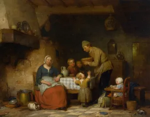 A Peasant Family Gathered Around the Kitchen Table by Ferdinand De Braekeleer Oil Painting