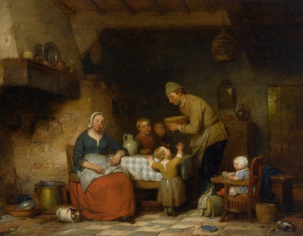 A Peasant Family Gathered Around the Kitchen Table by Ferdinand De Braekeleer - Hand-Painted Oil Painting Reproduction