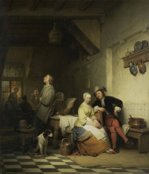Interior of an Inn, with Figures in Seventeenth-Century Costume by Ferdinand De Braekeleer Oil Painting