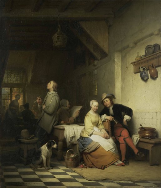 Interior of an Inn, with Figures in Seventeenth-Century Costume  by Ferdinand De Braekeleer - Hand-Painted Oil Painting Reproduction