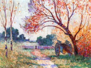 A Cart by the Side of the Path Oil painting by Ferdinand Du Puigaudeau