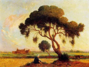 Breton Woman Seated under a Large Tree by Ferdinand Du Puigaudeau - Oil Painting Reproduction