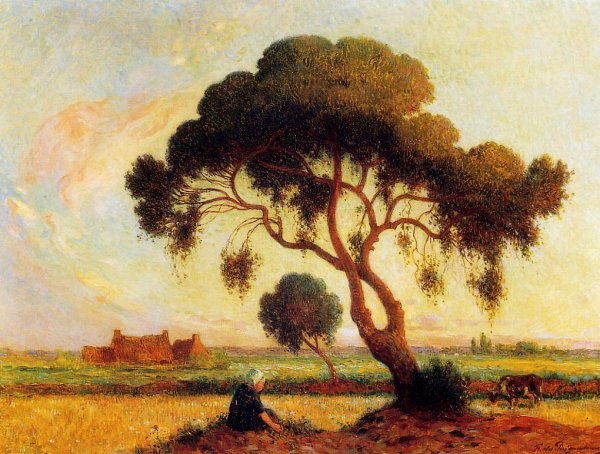 Main Product Photo of Breton Woman Seated under a Large Tree Painting by Ferdinand Du Puigaudeau