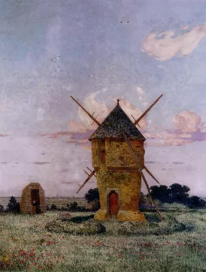 Brittany near Pulis also known as Windmill near Guerande by Ferdinand Du Puigaudeau - Oil Painting Reproduction