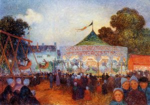 Carousel at Night at the Fair by Ferdinand Du Puigaudeau Oil Painting