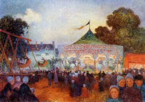 Carousel at Night at the Fair by Ferdinand Du Puigaudeau Oil Painting