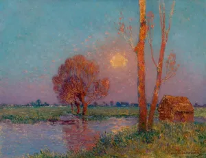 Coucher de Soleil en Briere Oil painting by Ferdinand Du Puigaudeau