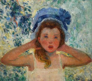 Fille de l'artiste au bonnet bleu by Ferdinand Du Puigaudeau Oil Painting