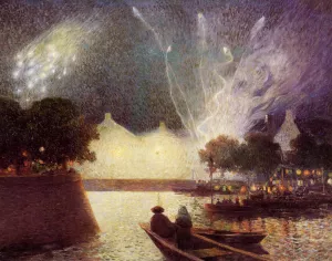 Fireworks over the Port by Ferdinand Du Puigaudeau - Oil Painting Reproduction