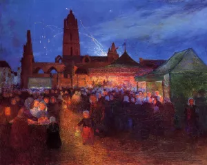 July 14th Fireworks at Bourg-de-Batz painting by Ferdinand Du Puigaudeau