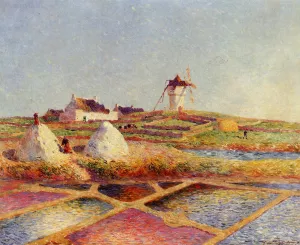 Landscape with Mill Near the Salt Ponds by Ferdinand Du Puigaudeau - Oil Painting Reproduction