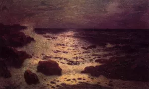 Moonlight on the Sea and the Rocks by Ferdinand Du Puigaudeau Oil Painting