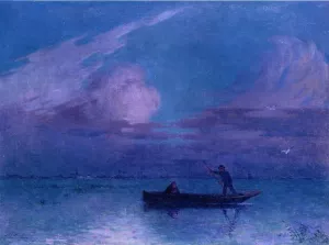 Nighttime Boat Ride at Briere by Ferdinand Du Puigaudeau - Oil Painting Reproduction