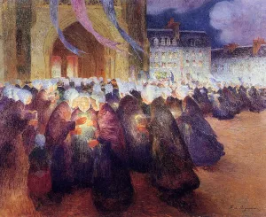Nighttime Procession at Saint-Pol-de-Leon by Ferdinand Du Puigaudeau Oil Painting