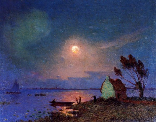 Pont-Aven in the Moonlight by Ferdinand Du Puigaudeau - Hand-Painted Oil Painting Reproduction