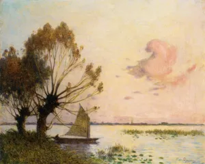 Sailboat on the Grande Briere Marsh by Ferdinand Du Puigaudeau Oil Painting