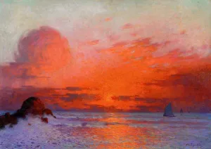 Sailboats at Sunset also known as Sun Setting on the Sea by Ferdinand Du Puigaudeau - Oil Painting Reproduction