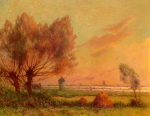 Soleil Couchant sur les Marais Salants by Ferdinand Du Puigaudeau Oil Painting