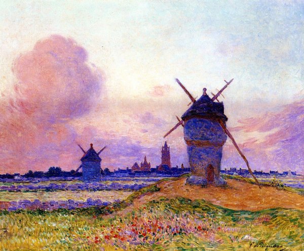 Sunset at Bourg de Batz, Brittany by Ferdinand Du Puigaudeau - Hand-Painted Oil Painting Reproduction