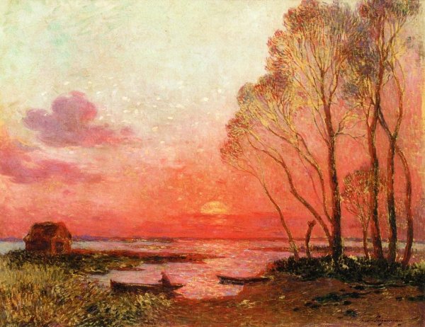 Main Product Photo of Sunset on the Briere Painting by Ferdinand Du Puigaudeau
