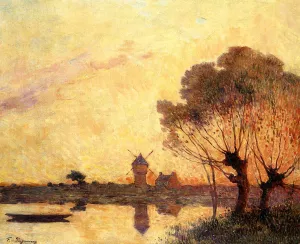Sunset over la Briere by Ferdinand Du Puigaudeau - Oil Painting Reproduction