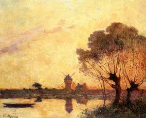 Sunset over la Briere Oil painting by Ferdinand Du Puigaudeau