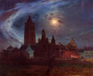 The Bourg-de-Batz Church under the Moon by Ferdinand Du Puigaudeau - Oil Painting Reproduction