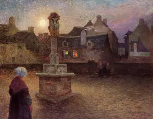 The Wayside Cross at Rochefort-en-Terre also known as Evening Service by Ferdinand Du Puigaudeau Oil Painting