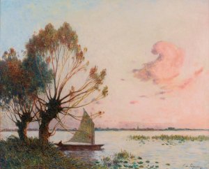 Voilier Sur Le Marais De La Grande Briere by Ferdinand Du Puigaudeau Oil Painting