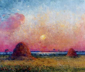 Wheat Stack at Sunset by Ferdinand Du Puigaudeau Oil Painting