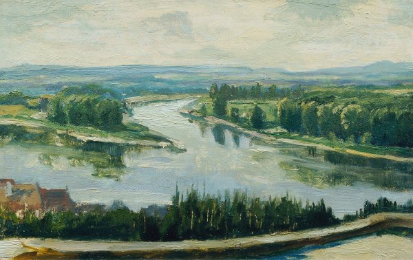 Zusammenfluss von Moldau und Elbe  by Ferdinand Engelmuller - Hand-Painted Oil Painting Reproduction