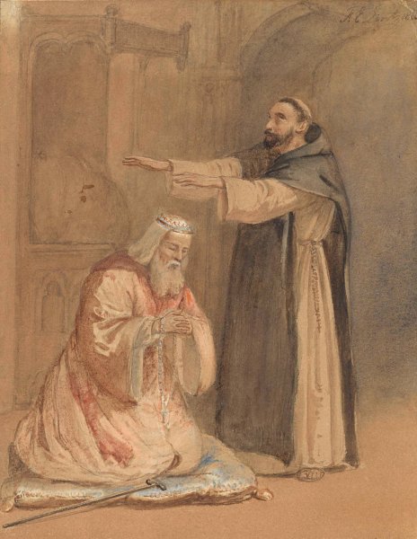 De zegening van een koning door een monnik  by Ferdinand Ernst Lintz - Hand-Painted Oil Painting Reproduction