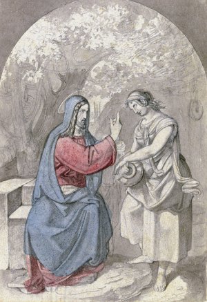 Christ and the Samaritan woman at the well by Ferdinand Fellner Oil Painting