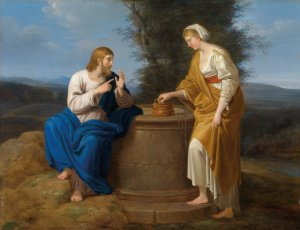Christ And The Samaritan Woman by Ferdinand Georg Waldmuller Oil Painting