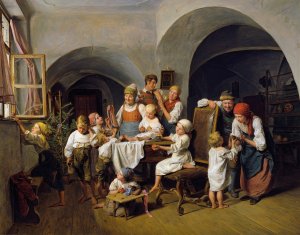 Christmas morning by Ferdinand Georg Waldmuller Oil Painting