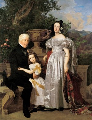 Der furstlich Esterhazy'sche Rat Mathias Kerzmann mit seiner zweiten Gattin Maria Helena, geb. Mikolischutz, und Tochter Maria by Ferdinand Georg Waldmuller Oil Painting