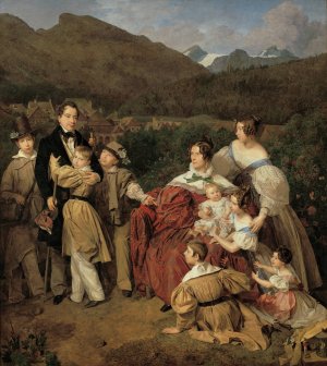 Der Notar Dr. Josef August Eltz mit seiner Gattin Caroline, geb. Schaumburg, und den acht Kindern in Ischl by Ferdinand Georg Waldmuller Oil Painting
