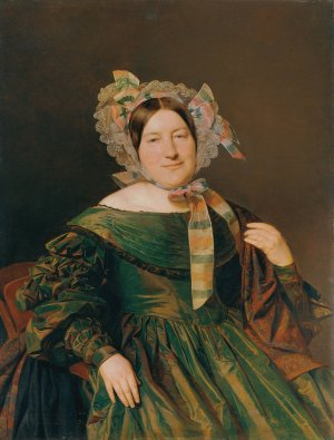 Frau in grunem, lachsrot changierendem Kleid by Ferdinand Georg Waldmuller Oil Painting