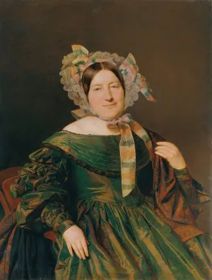 Frau in grunem, lachsrot changierendem Kleid Oil painting by Ferdinand Georg Waldmuller